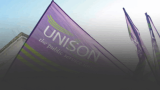 A flag with the UNISON logo on