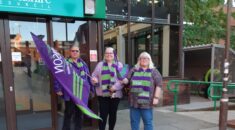 UNISON campaigners with flags outside West Berkshire council.